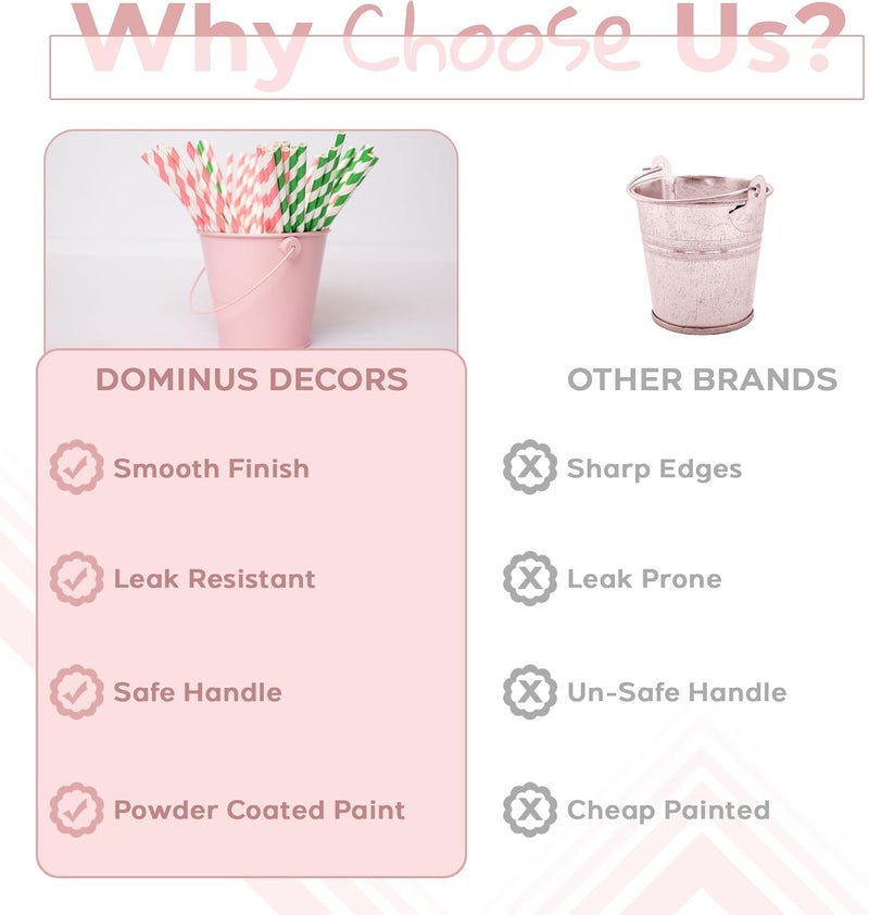 Dominus Decors Small Metal Buckets with Handles - Rust Resistant Leak-Proof Mini Tin Buckets for Classroom, Party Favors, Organization, Weddings, Gardening - Set of 6, Pink - Image 3